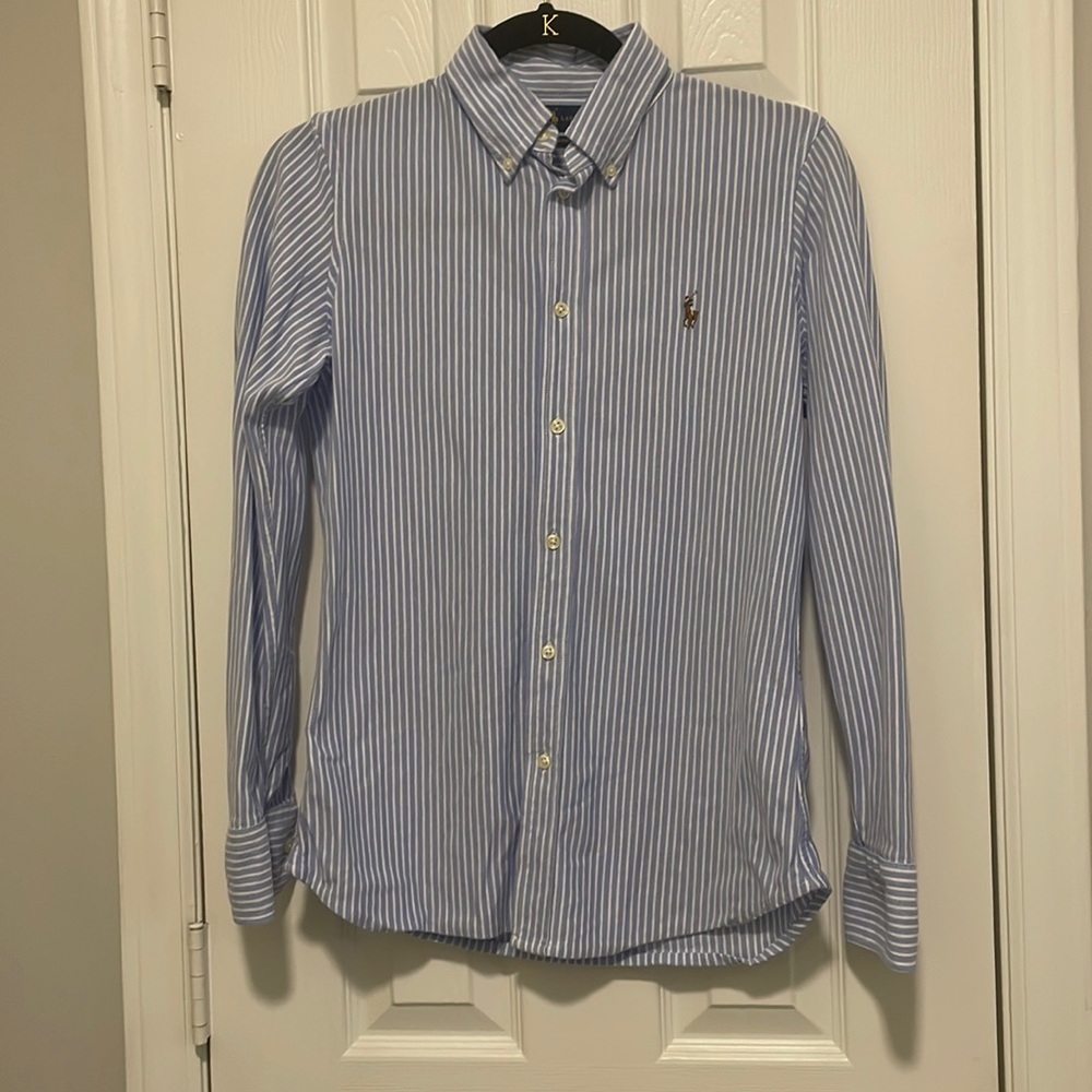Ralph Lauren striped knit oxford button down shirt. Size M.